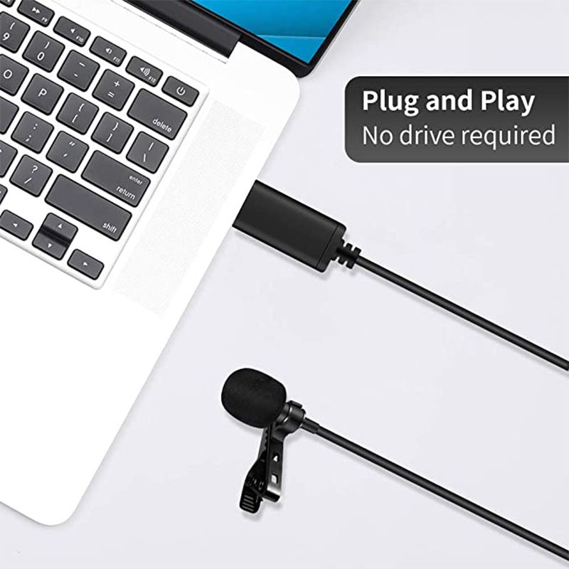 2m USB Lavalier Microphone Clip On Lapel Mic For PC Computer