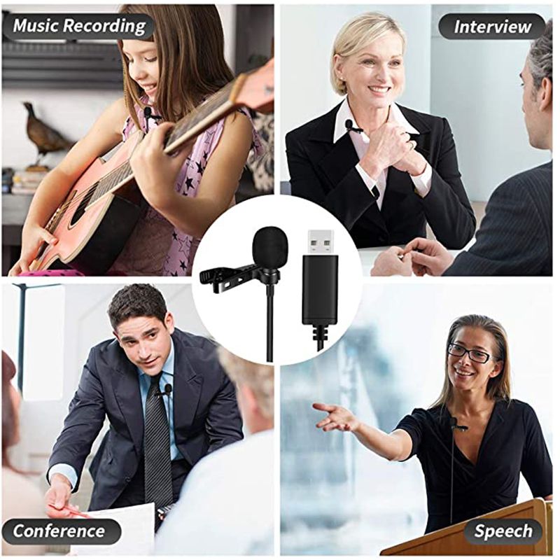 2m USB Lavalier Microphone Clip On Lapel Mic For PC Computer