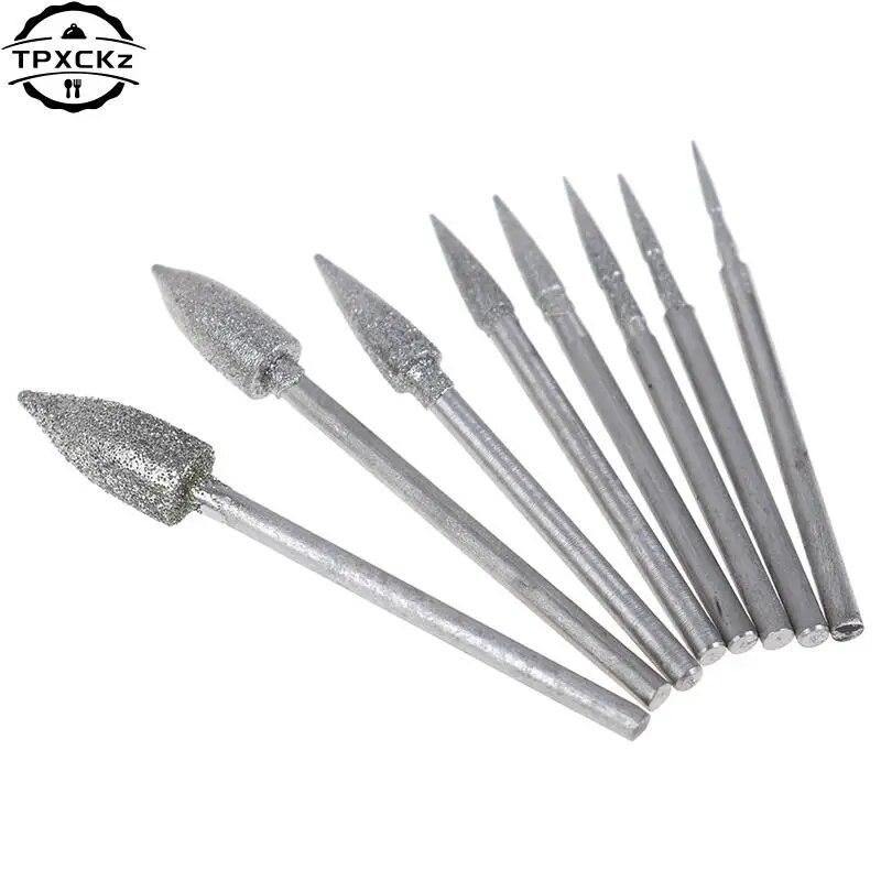 8Pcs/set Diamond Grinding Head Polishing Needle Bits Burrs Metal Stone Carving Tool