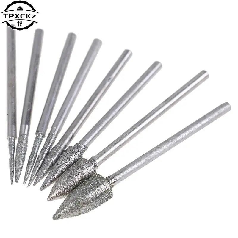 8Pcs/set Diamond Grinding Head Polishing Needle Bits Burrs Metal Stone Carving Tool