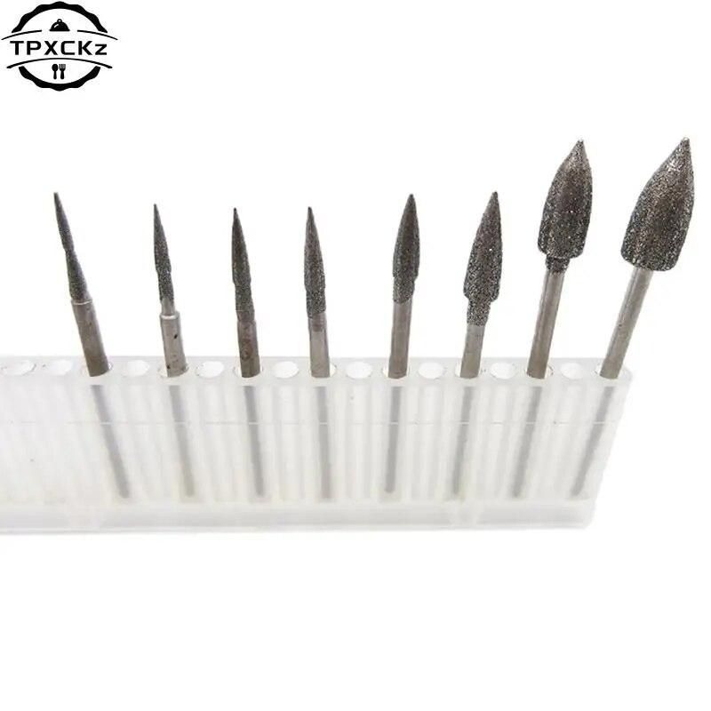 8Pcs/set Diamond Grinding Head Polishing Needle Bits Burrs Metal Stone Carving Tool
