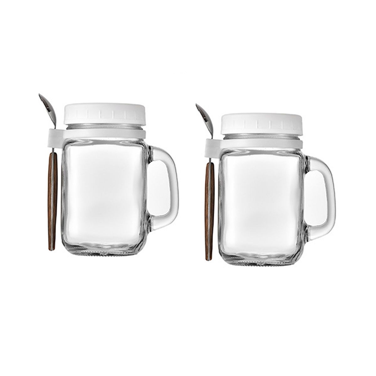 2 Pieces Glass Containers with Handle and Spoon, Glass