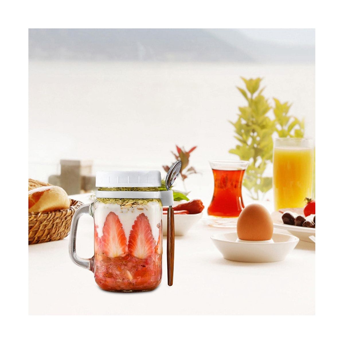 2 Pieces Glass Containers with Handle and Spoon, Glass