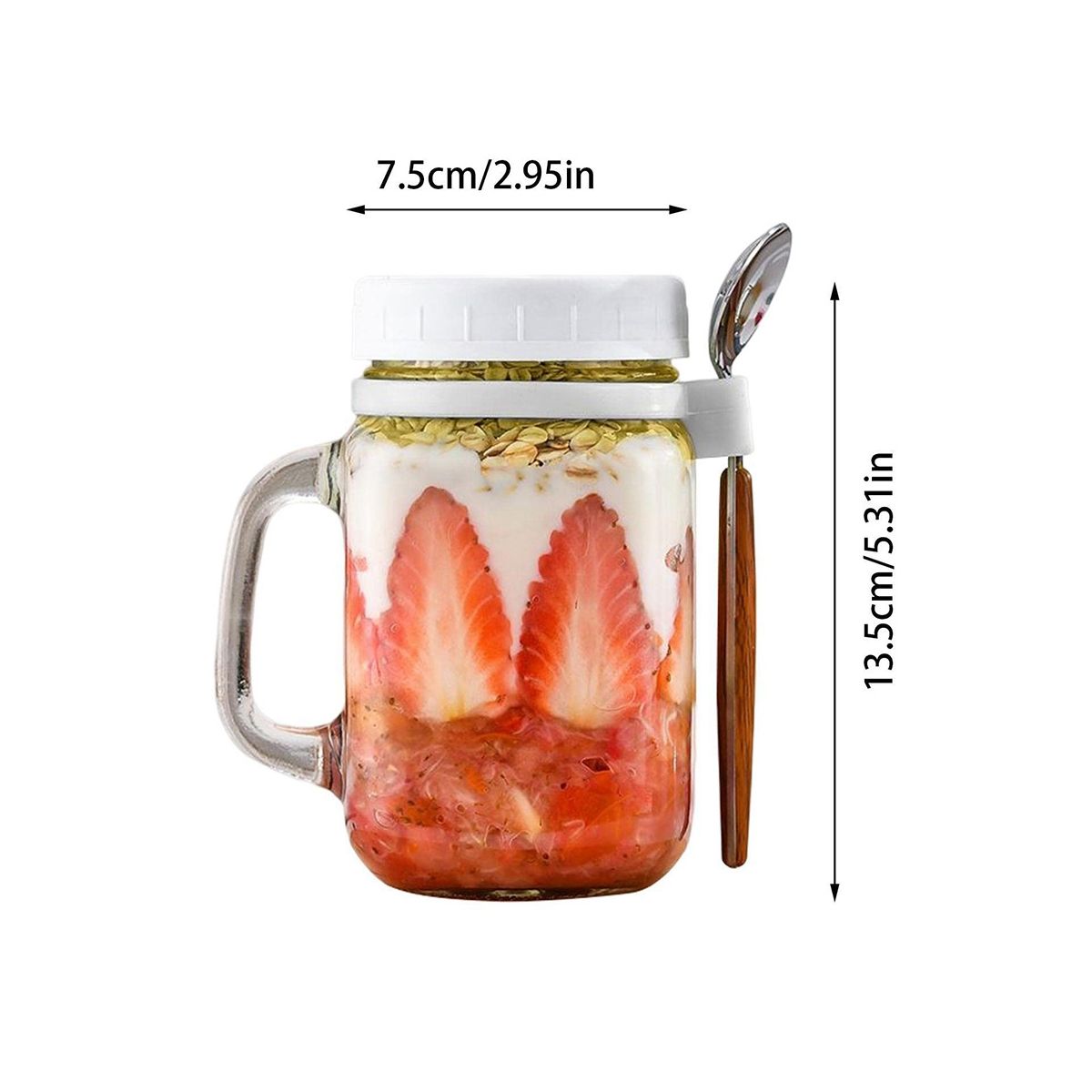 2 Pieces Glass Containers with Handle and Spoon, Glass