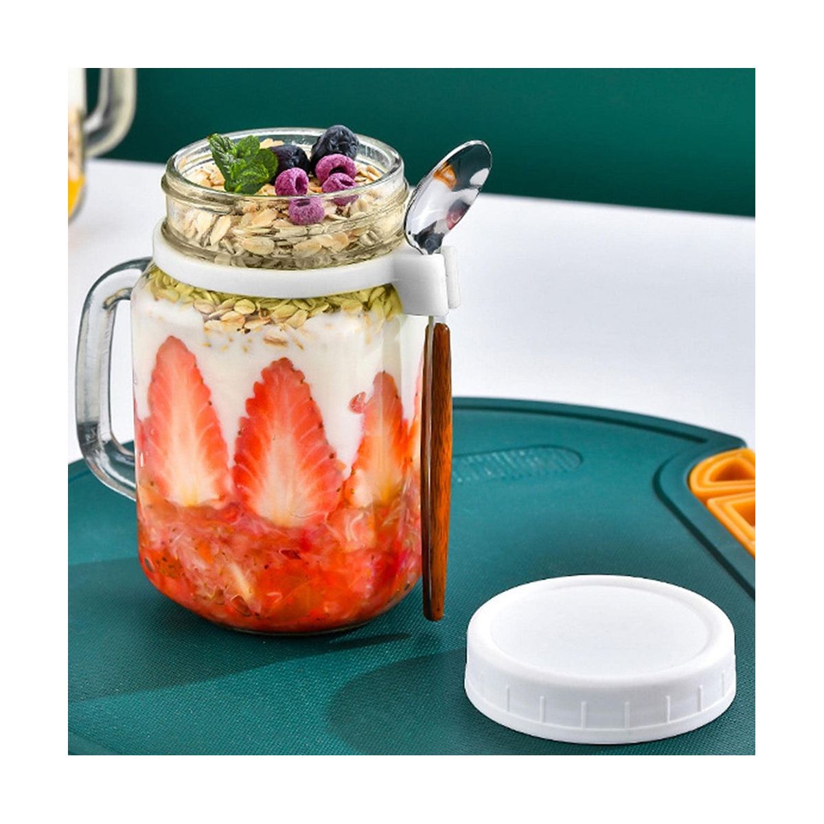 2 Pieces Glass Containers with Handle and Spoon, Glass