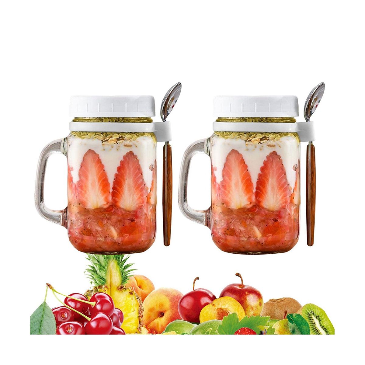 2 Pieces Glass Containers with Handle and Spoon, Glass