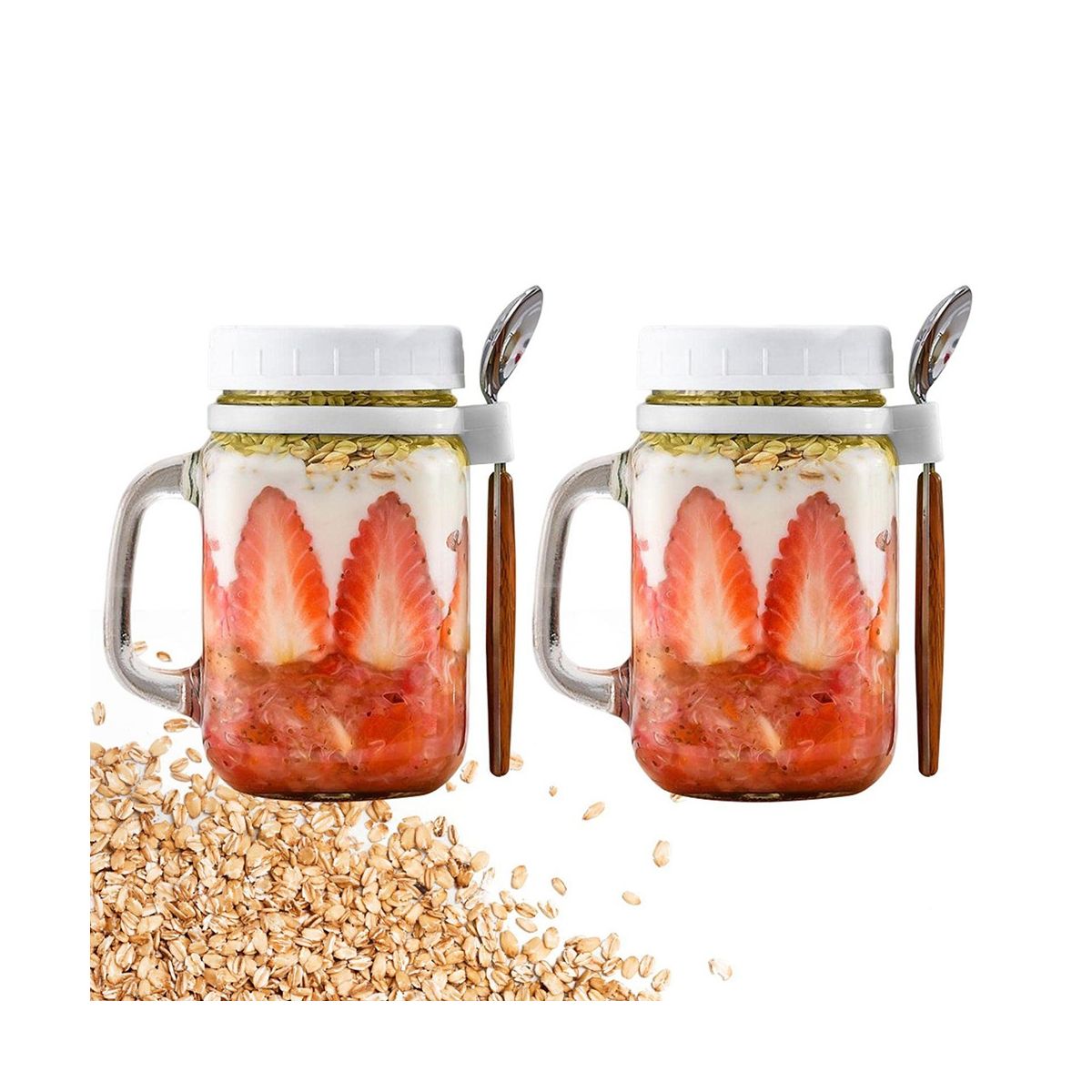 2 Pieces Glass Containers with Handle and Spoon, Glass