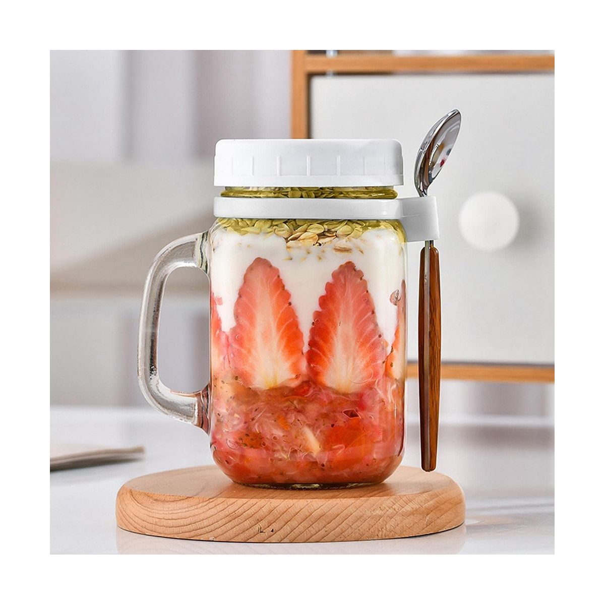 2 Pieces Glass Containers with Handle and Spoon, Glass