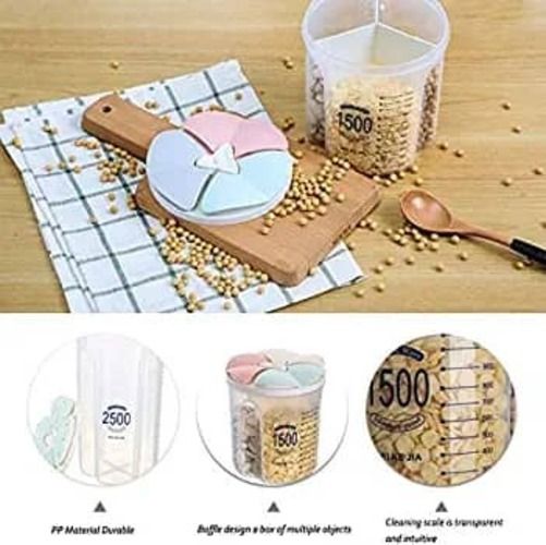 Cylindrical Cereal Container With 3 Sections - 1500ml