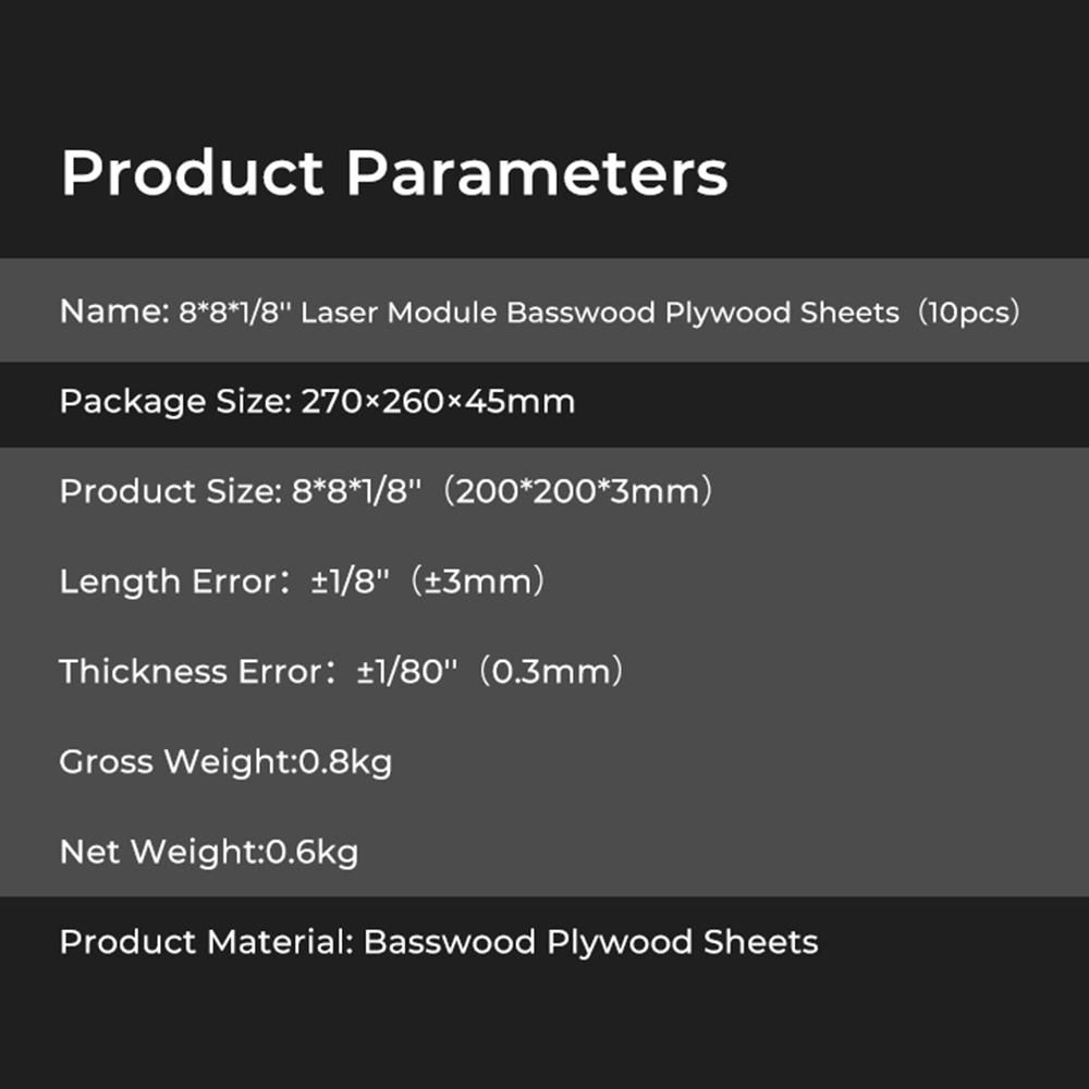 Creality  Laser 10pcs Module Basswood Plywood Sheets 8x8x1/8'' Wood Pieces Materials Suitable for laser Engraving and Carving DIY Projects   Home Decoration