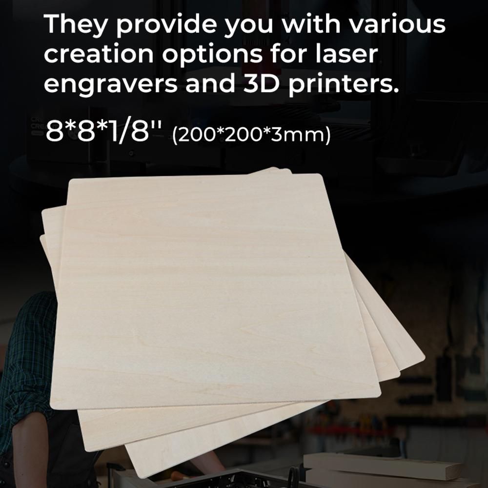 Creality  Laser 10pcs Module Basswood Plywood Sheets 8x8x1/8'' Wood Pieces Materials Suitable for laser Engraving and Carving DIY Projects   Home Decoration