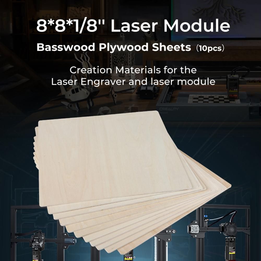 Creality  Laser 10pcs Module Basswood Plywood Sheets 8x8x1/8'' Wood Pieces Materials Suitable for laser Engraving and Carving DIY Projects   Home Decoration