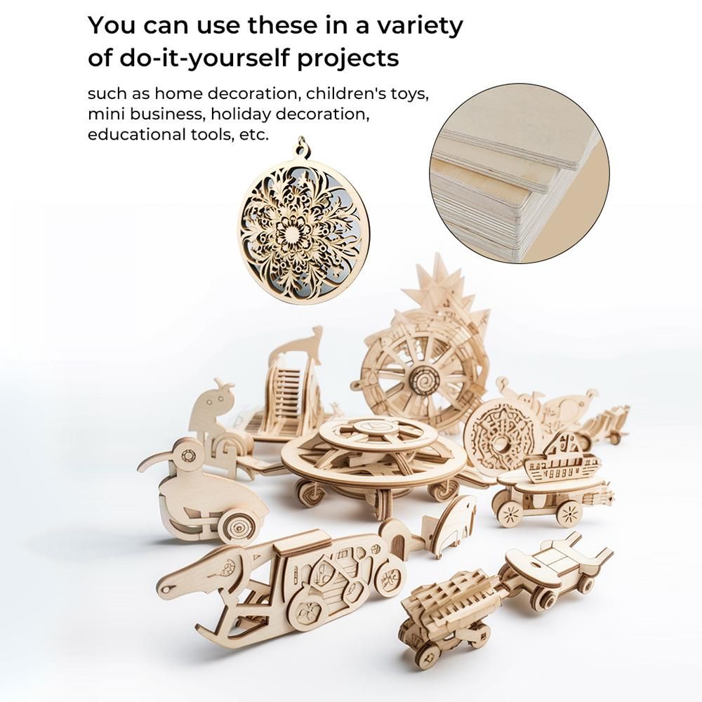 Creality  Laser 10pcs Module Basswood Plywood Sheets 8x8x1/8'' Wood Pieces Materials Suitable for laser Engraving and Carving DIY Projects   Home Decoration