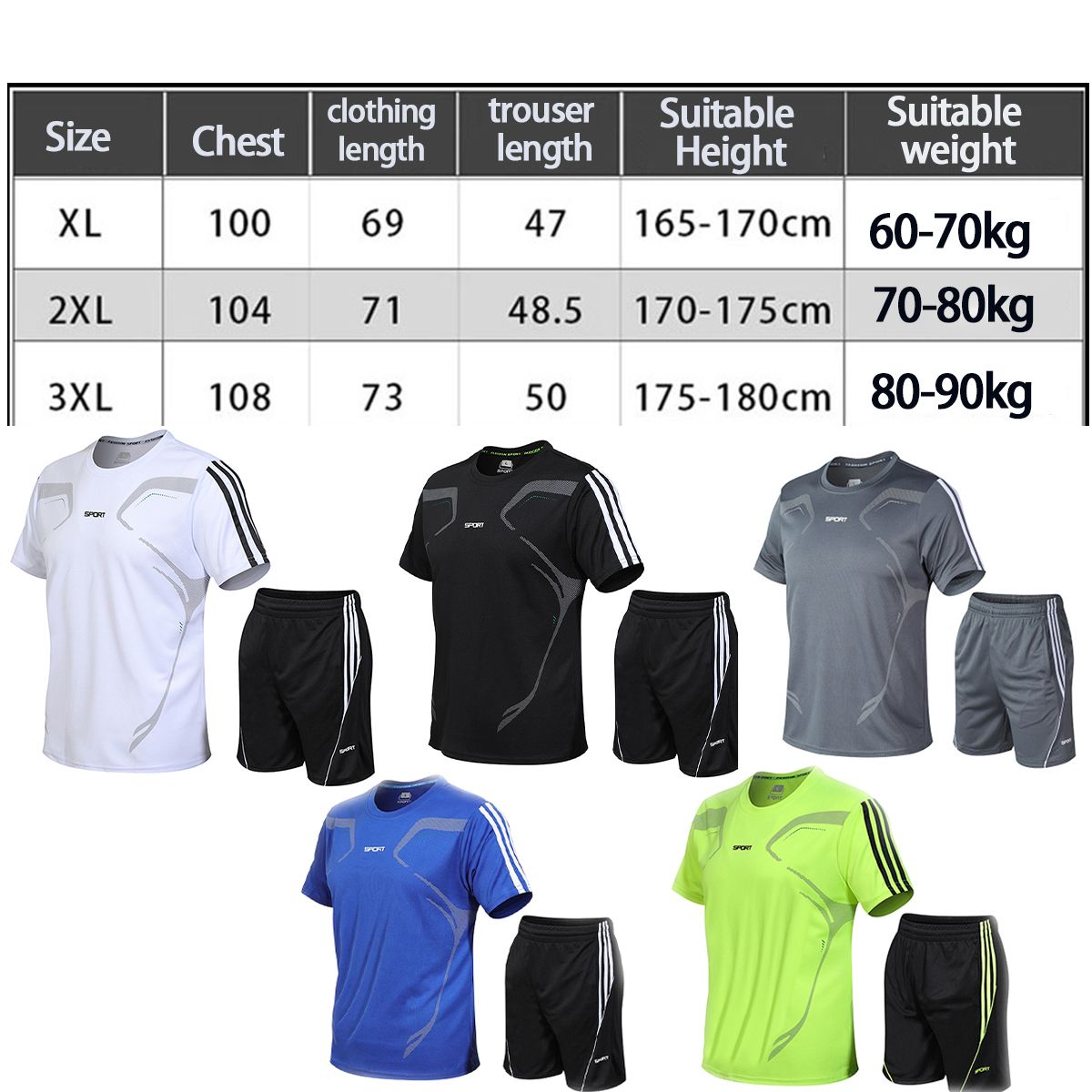 T-shirt Short Sleeve Shorts Sportwear Two-Piece Men Set-Green