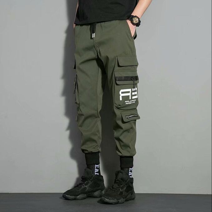 Men's Multi-pocket Cropped Cargo Pants Thin Section-Army Green