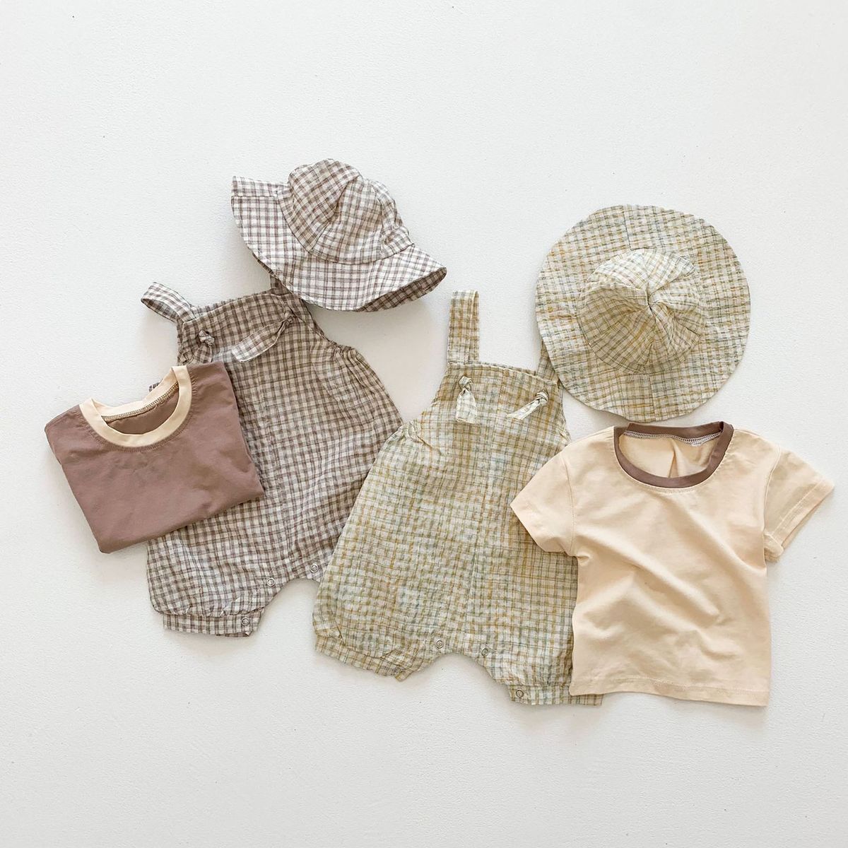 3Pcs/Set Kids Outfit Solid Color Top With Hat Jumpsuit-Khaki