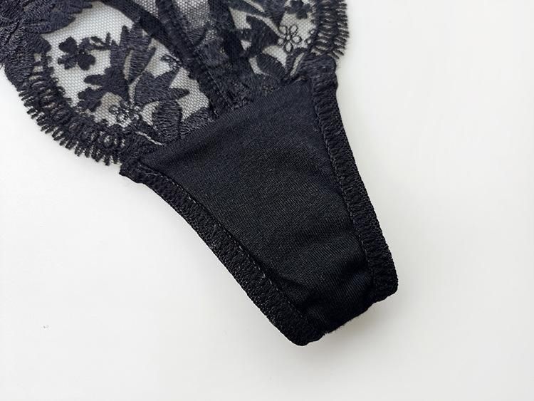 Women's Lace Embroidered Sexy G-string Pants Tanga Thong T-back  Pants Black