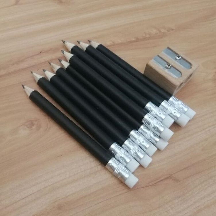 12 PCS Sharpened Pencil Round Writing Pen Wooden Student Stationery With Eraser, Lead Hardness:HB(Black)