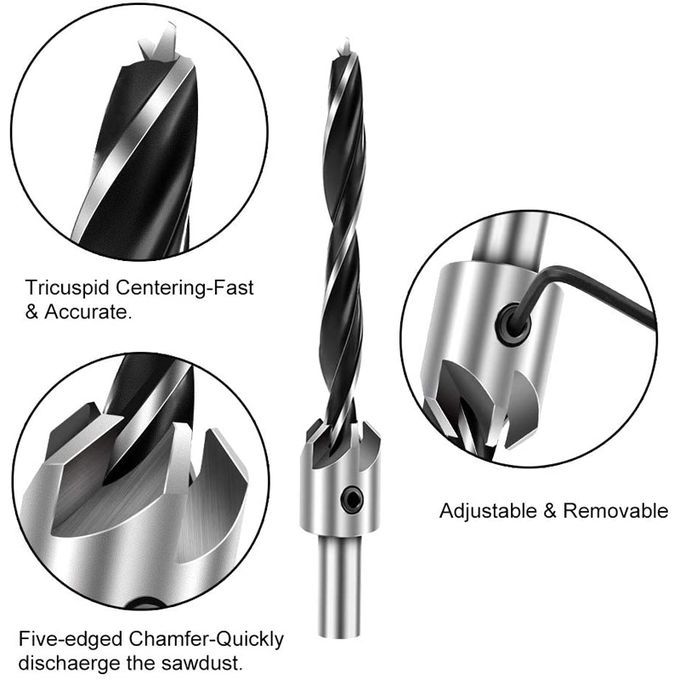 7Pcs Countersink Drill Bit Set Screw Woodworking Drill Press Set