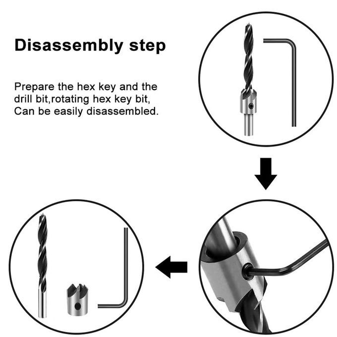 7Pcs Countersink Drill Bit Set Screw Woodworking Drill Press Set