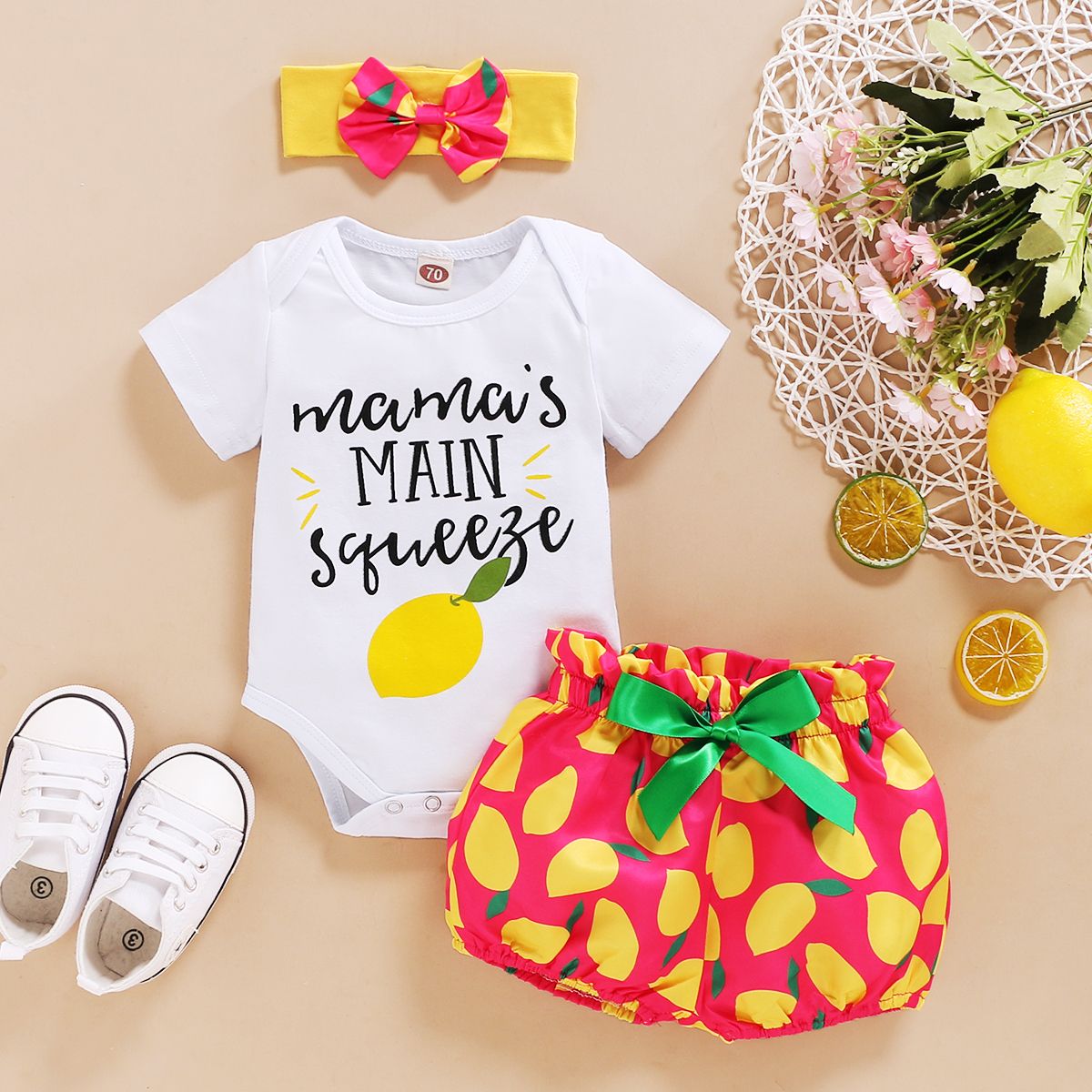 Newborn Baby Girls Cute Outfit Set Leomon Design Short Sleeve Bodysuit
