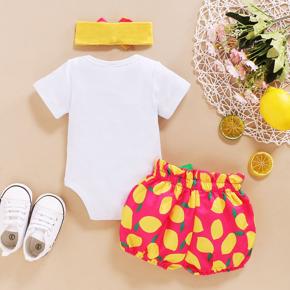 Newborn Baby Girls Cute Outfit Set Leomon Design Short Sleeve Bodysuit