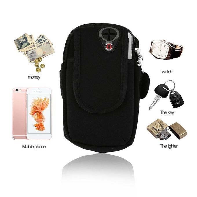 Waterproof Sport Arm Band Holder Pouch Case Earphone Hole For 5.5 Cellphone" Black