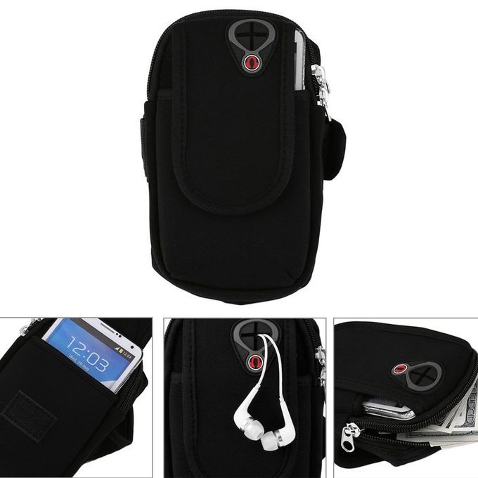 Waterproof Sport Arm Band Holder Pouch Case Earphone Hole For 5.5 Cellphone" Black