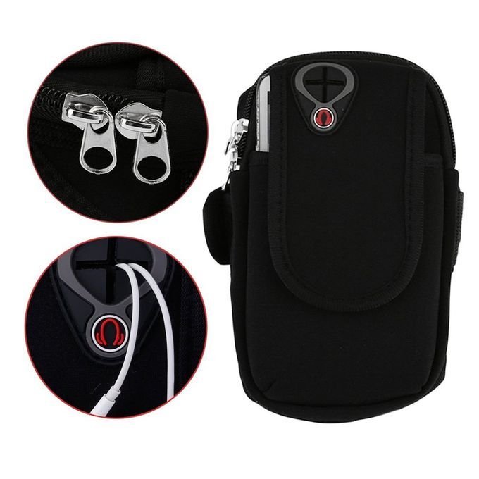 Waterproof Sport Arm Band Holder Pouch Case Earphone Hole For 5.5 Cellphone" Black