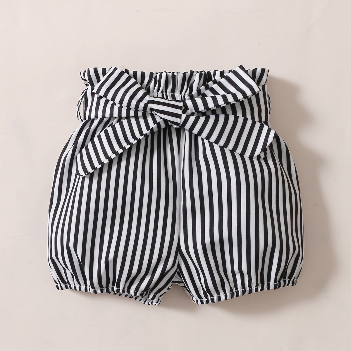 Baby Girls Letter Print Short Sleeves Ribbed Bodysuit With Striped Shorts