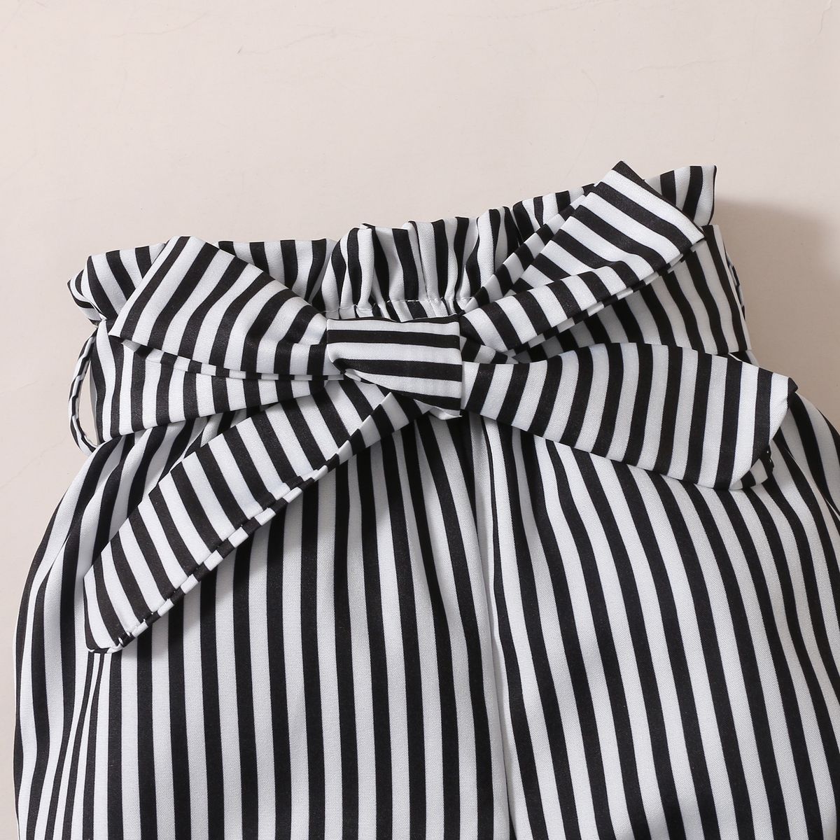 Baby Girls Letter Print Short Sleeves Ribbed Bodysuit With Striped Shorts