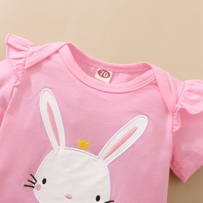 Baby Girl 3PCS Clothes Set Rabbit Print Fly Sleeve Bodysuit Mesh Skirt Headwear