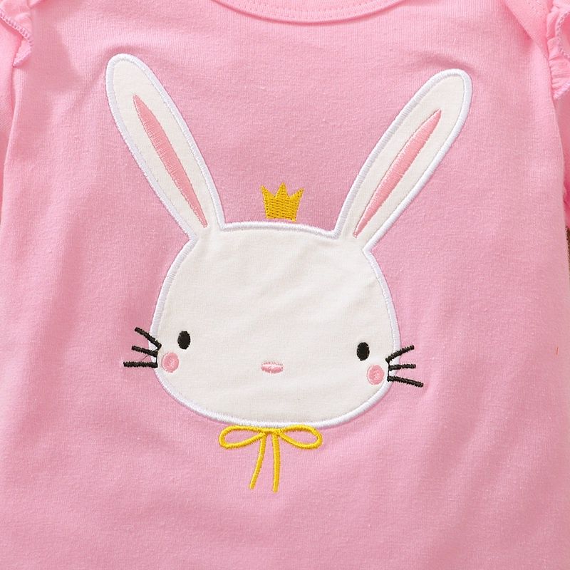 Baby Girl 3PCS Clothes Set Rabbit Print Fly Sleeve Bodysuit Mesh Skirt Headwear