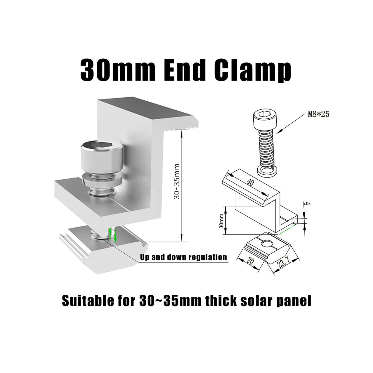 4 Pieces Solar Module Holder End Clamp Kit, Solar Panel