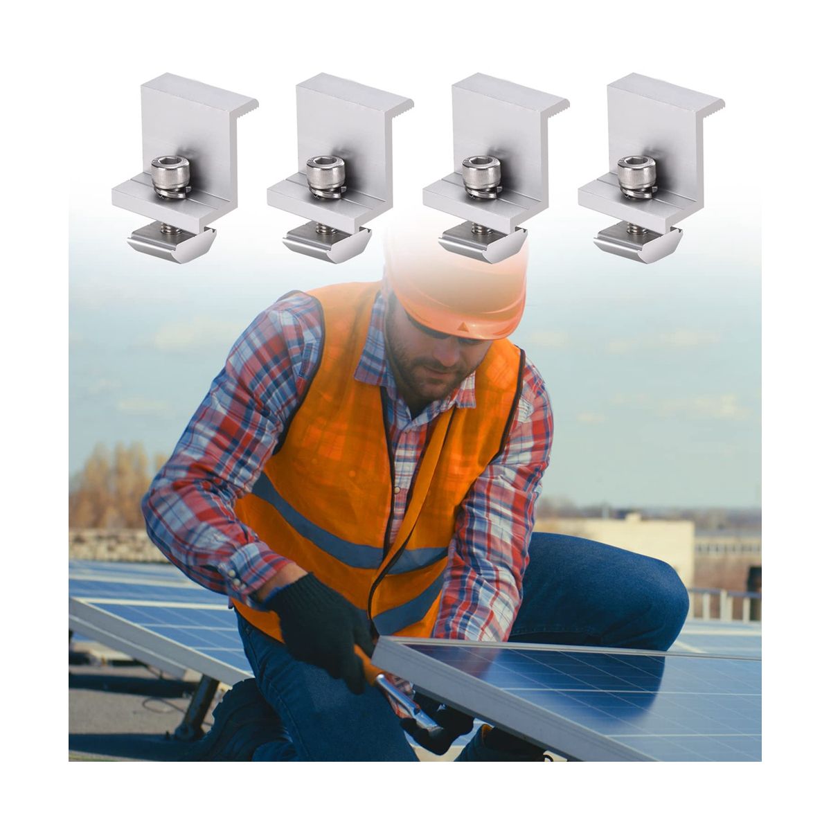 4 Pieces Solar Module Holder End Clamp Kit, Solar Panel