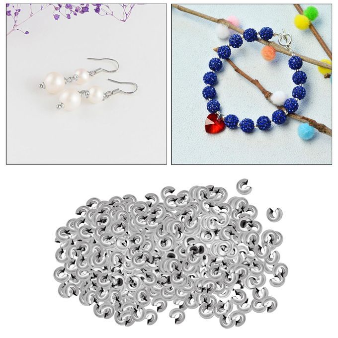 200pcs Silver 5mm Half Round Open  Beads Covers Knot Covers Beads
