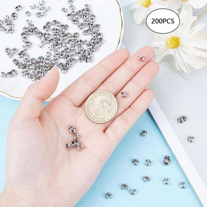 200pcs Silver 5mm Half Round Open  Beads Covers Knot Covers Beads
