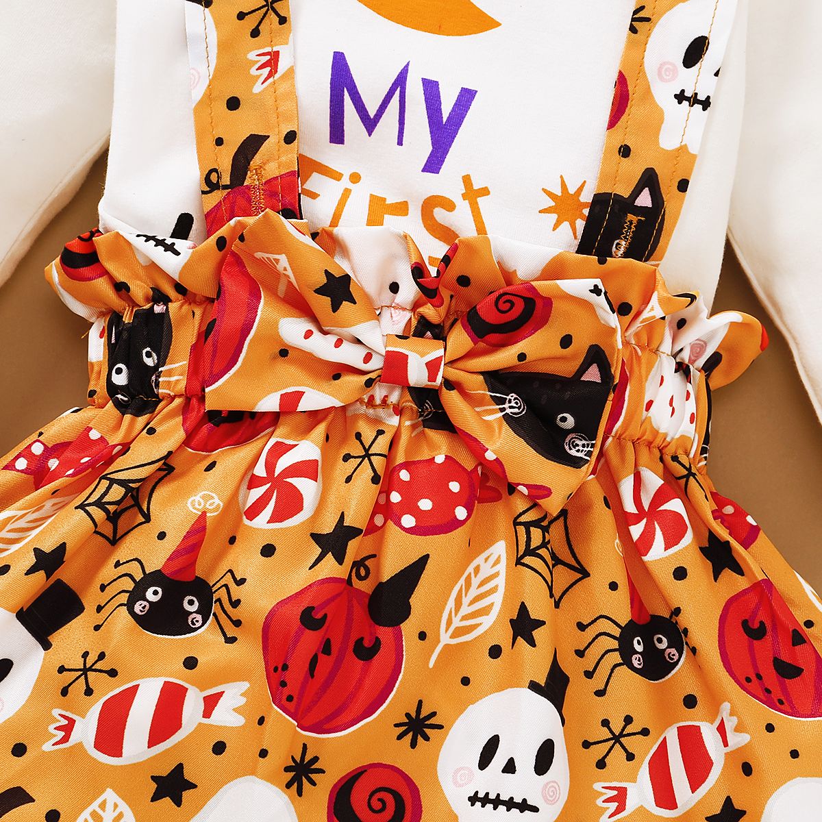 Newborn Baby Girl Halloween Bodysuit+ Pumpkin Printed Skirt