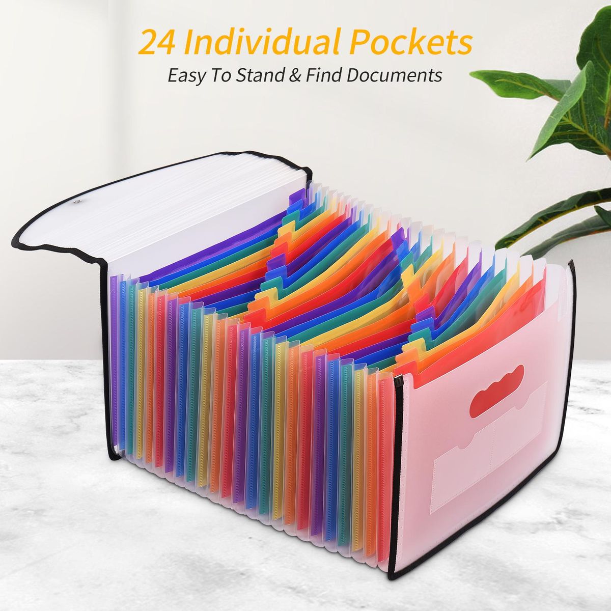 Accordian File Folder Organizer 24 Pockets Expanding File Bags with Cover A4 Letter Size Document Organizer Rainbow Color for Home Office School