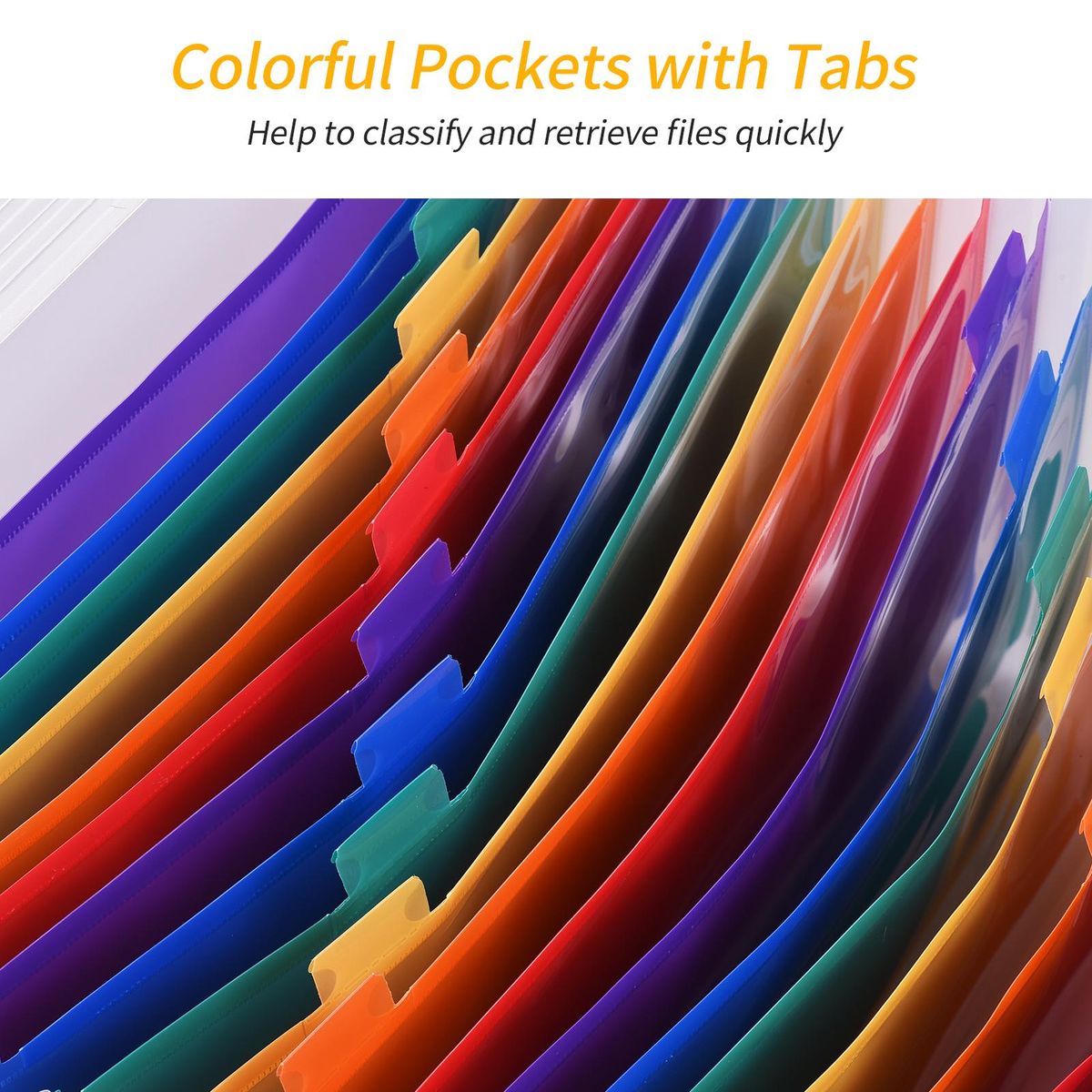 Accordian File Folder Organizer 24 Pockets Expanding File Bags with Cover A4 Letter Size Document Organizer Rainbow Color for Home Office School