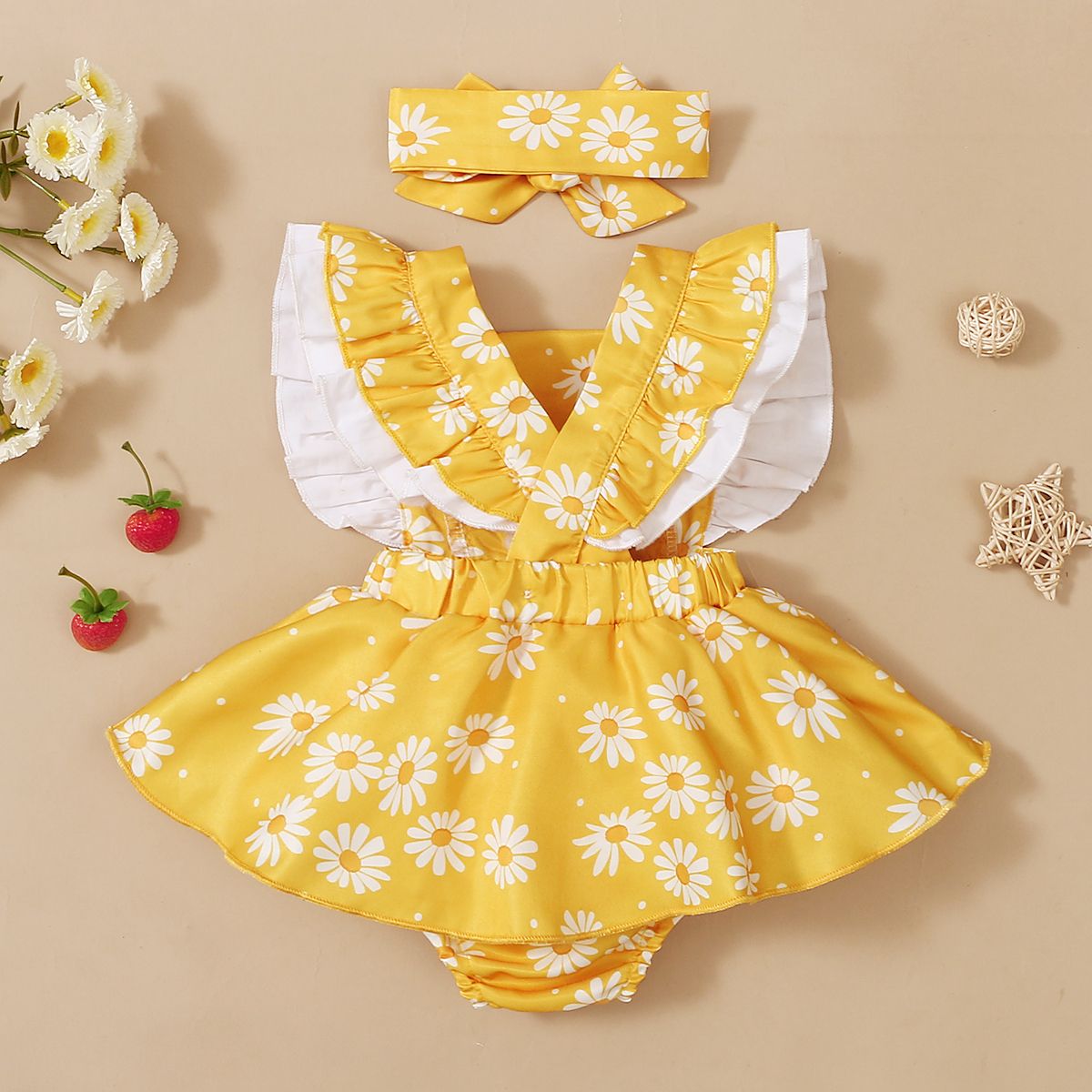 Baby Girls Daisy Floral Sleeveless Bodysuit Dress