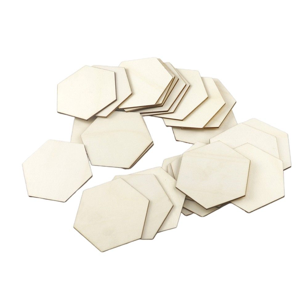 25Pcs Hexagon Wood Slices Polished P-endant Blank Name
