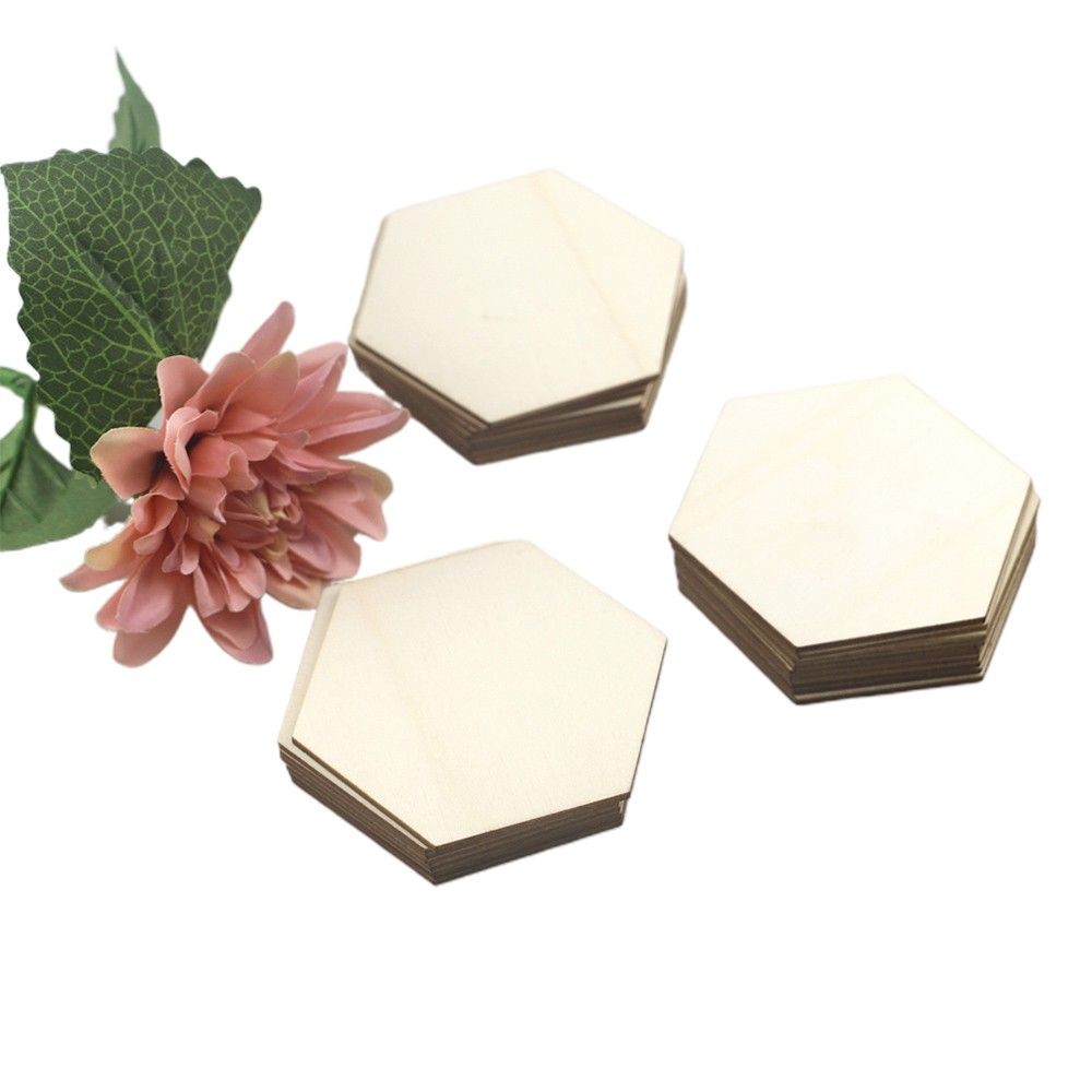 25Pcs Hexagon Wood Slices Polished P-endant Blank Name