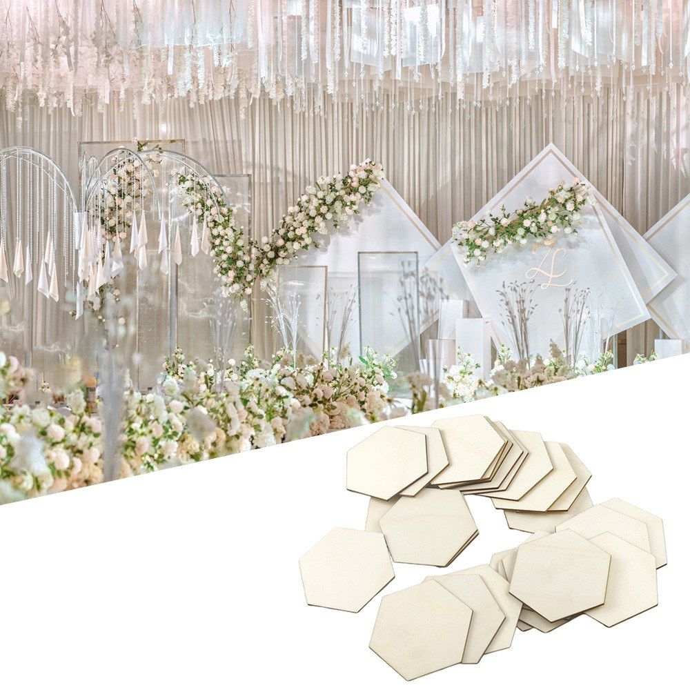 25Pcs Hexagon Wood Slices Polished P-endant Blank Name