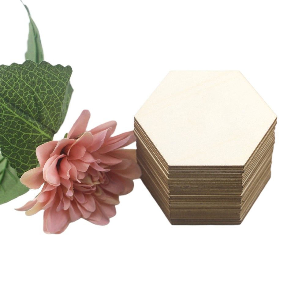 25Pcs Hexagon Wood Slices Polished P-endant Blank Name