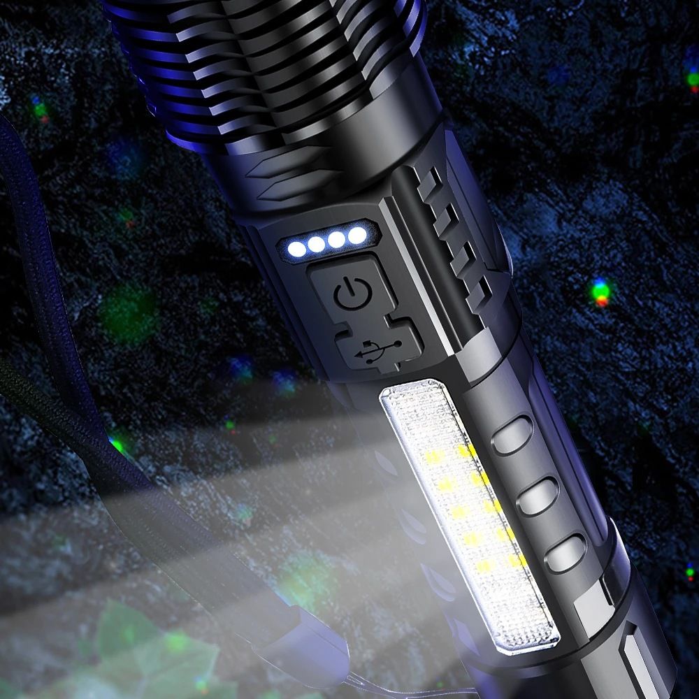 LED High Power Laser Zoom Tactical Flashlight USB