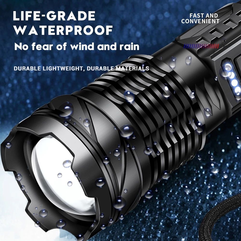 LED High Power Laser Zoom Tactical Flashlight USB