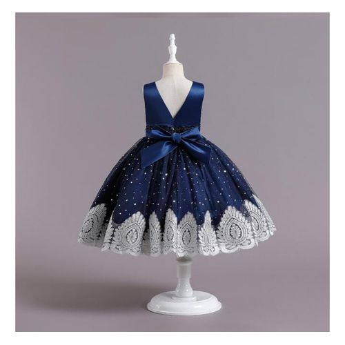 GIRL EMBROIDERY BALL GOWN - NAVY BLUE - G355