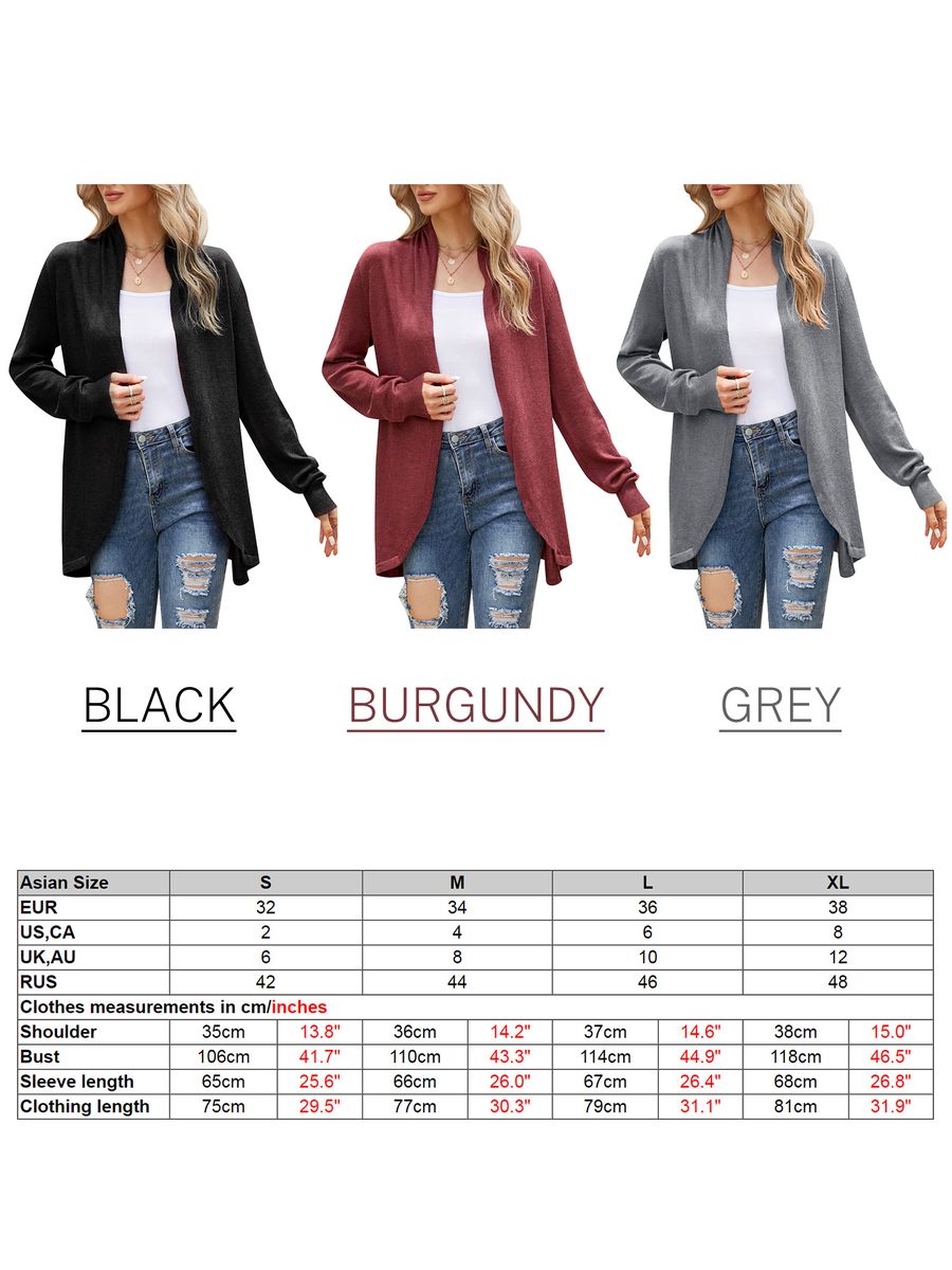 Women Cardigan Open Front Drape Long Sleeve Loose Casual