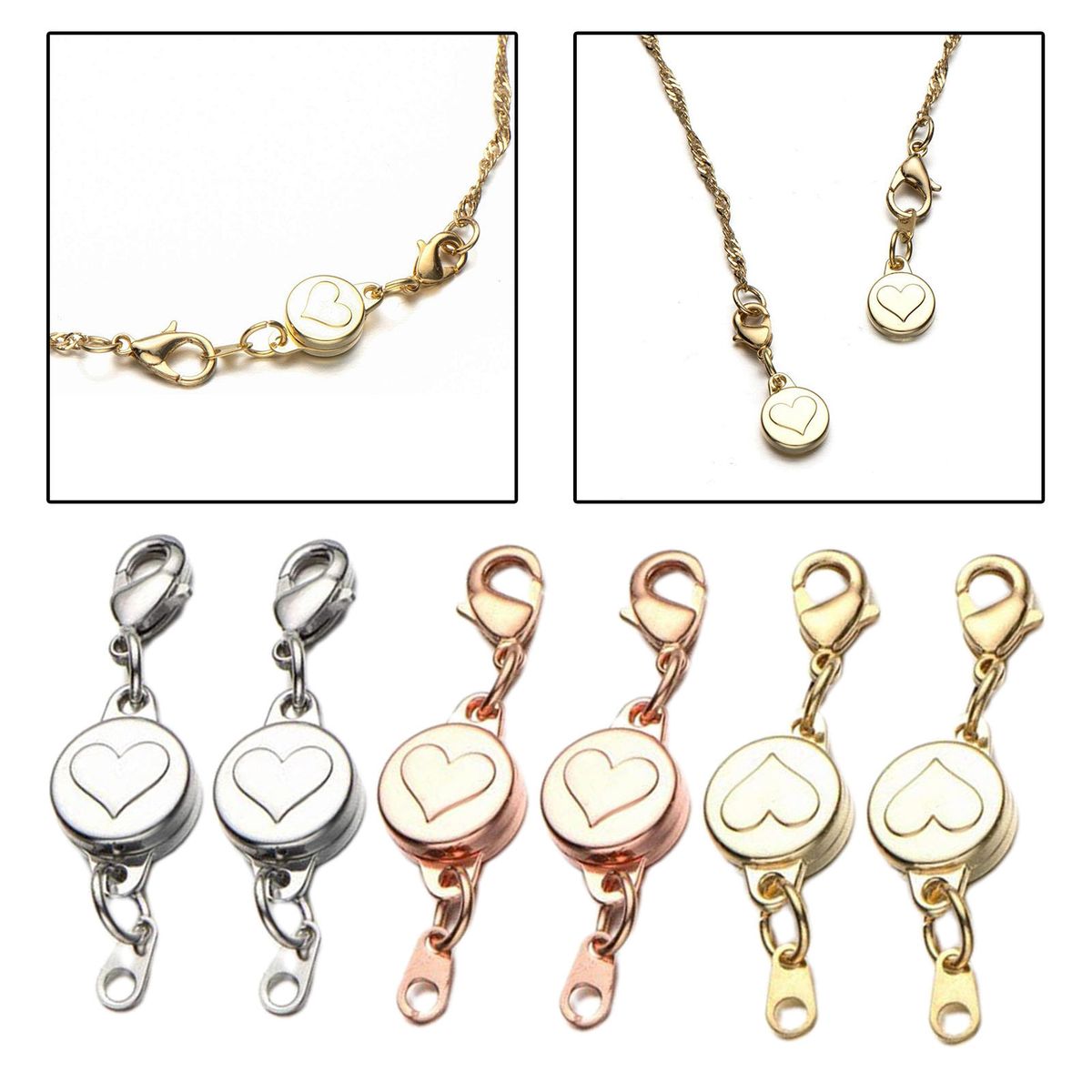 6x Heart Shaped Locking Magnetic Clasp Bracelets Lobster Clasps DIY